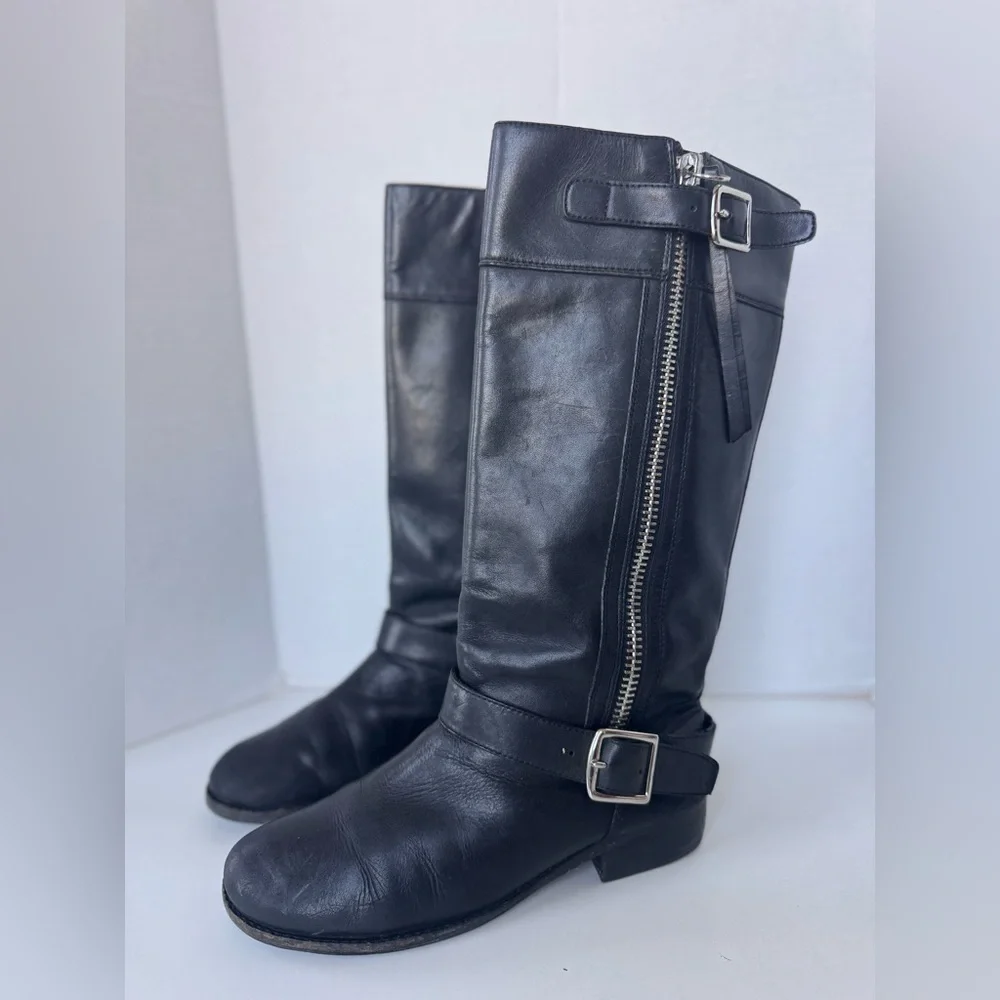 Coach Winslow Black Leather Biker Moto Zip Boots Women Size 7.5